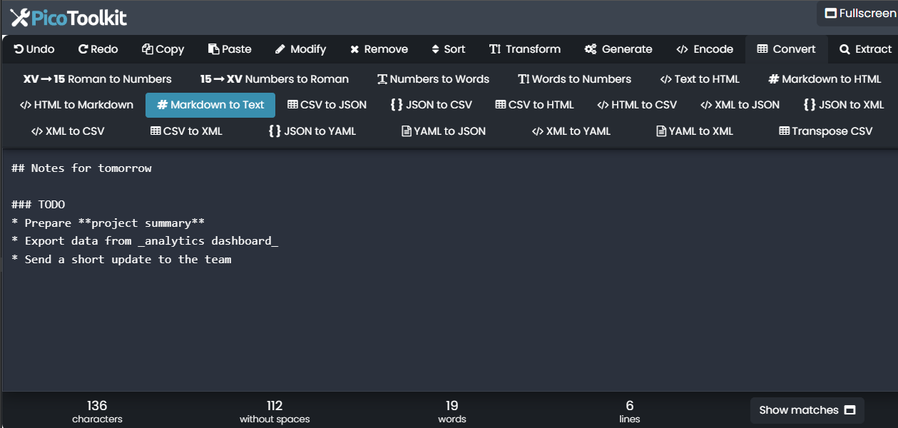 Markdown to Text Converter Usage