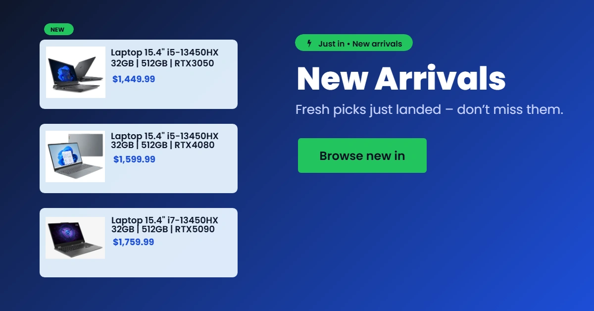 New arrivals banner – click to load into editor